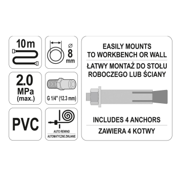 Zwijacz automatyczny z wężem pneumatycznym Yato YT-24242 10m