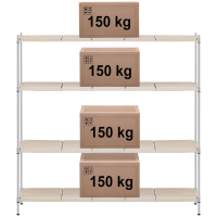Regał metalowy magazynowy 4 półki ażurowe z nakładkami do 600 kg 180x45x180 cm