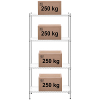 Regał warsztatowy chromowany druciany 4 półki + 4 maty do 1 t 1000 kg 90x45x180 cm