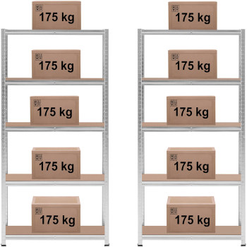 Regał magazynowy metalowy 5 półek 875 kg 90 x 30 x 180 cm szary 2 szt.