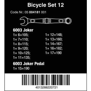 ZESTAW KLUCZY PŁASKO-OCZKOWYCH BICYCLE SET 12SZT.