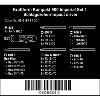 WKRĘTAK UDAROWY KRAFTFORM KOMPAKT 900 IMPERIAL, SET 1, 19CZ.