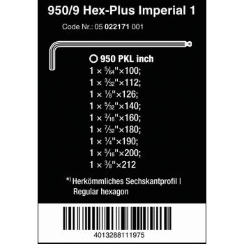 ZESTAW KLUCZY TRZPIENIOWYCH IMPERIAL 950/9 HEX PLUS 9 CZ,