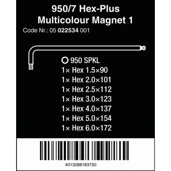 ZESTAW KLUCZY TRZPIENIOWYCH 950/7 HEX-PLUS MULTICOLOUR