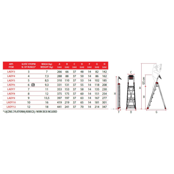 DRABINA LADY8, ALUMINIOWA PROFESJONALNA 8 STOPNI