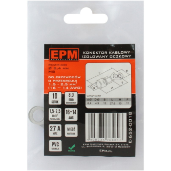 KOŃCÓWKA OCZKOWA IZOLOWANA 1.5-2.5MM 2/8MM 10 SZTUK