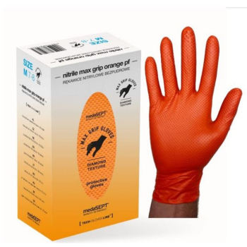 RĘKAWICE NITRYLOWE WZMACNIANE MAX GRIP POMARAŃCZOWE ROZ. XL