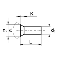 NIT ALUMINIOWY PEŁNY Z ŁBEM STOŻKOWYM PŁASKIM 5.0*30 MM