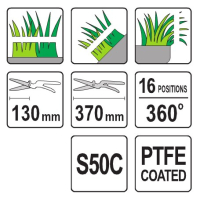 NOŻYCE DO TRAWY OBROTOWE 370MM 16-POZYCYJNE OSTRZA TEFLON