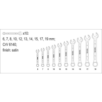 KOMPLET KLUCZY PŁASKO-OCZKOWYCH 10-CZĘŚCIOWY 6-19MM