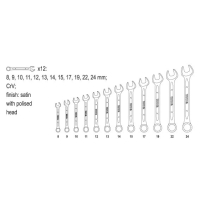 KOMPLET KLUCZY PŁASKO-OCZKOWYCH 12-CZĘŚCI 8-24MM POLEROWANE