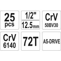 ZESTAW NARZĘDZIOWY 1/2'' 25 CZĘŚCI L