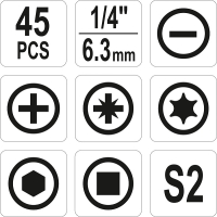 Zestaw bitów z uchwytem 45elem. Yato YT-04620