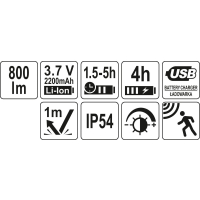 LATARKA CZOŁOWA 800LM AKUMULATOROWA, CZUJNIK RUCHU