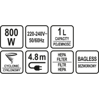 ODKURZACZ PIONOWY 800W 1L.
