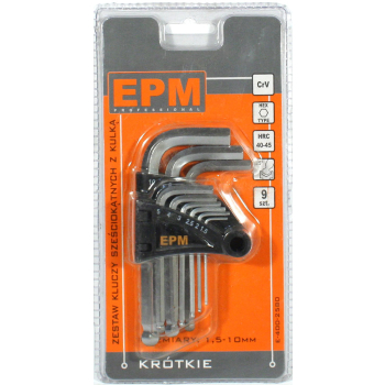 KOMPLET KLUCZY IMBUSOWY ''HEX'' TYP L 9SZT Z KULKĄ KRÓTKIE