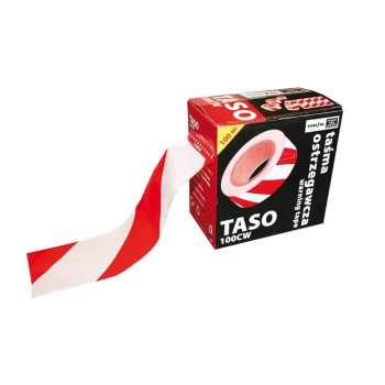 TAŚMA OSTRZEGAWCZA W PODAJNIKU 70MM*100MB BIAŁO-CZER