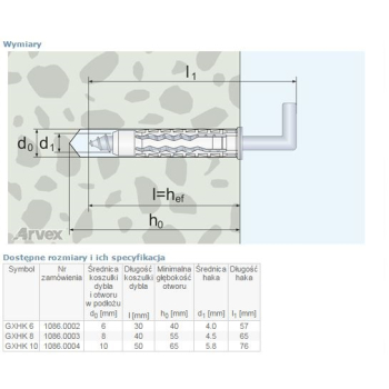 DYBEL UNIVERSALNY Z HAKIEM KĄTOWYM GXHK 10MM