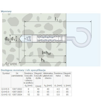 DYBEL UNIVERSALNY Z HAKIEM SUFITOWYM GXHS 8MM