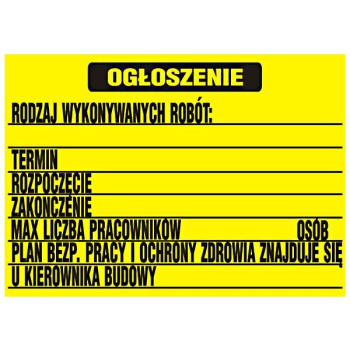 TABLICA BUDOWLANA OGŁOSZENIE BIOZ 700*500MM