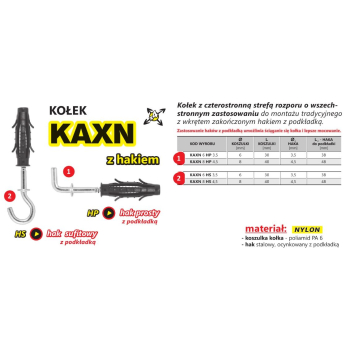 KOŁEK ROZPOROWY WSZECHSTRONNY KAXN 6 HAK PROSTY 3.5/P