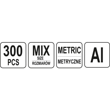 ZESTAW PODKŁADEK ALUMINIOWYCH 300 SZT. MIX ROZMIARÓW