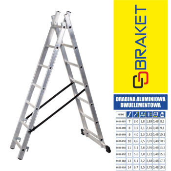 DRABINA ALUMINIOWA 2-ELEMENTOWA 300CM 7+7 SZCZEBLI