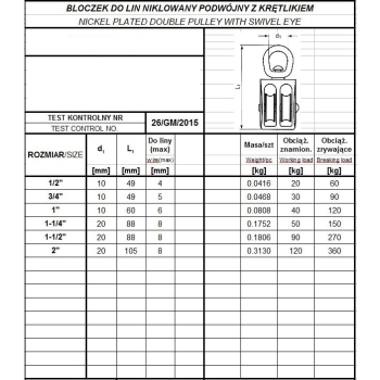 BLOCZEK DO LIN PODWÓJNY NIKLOWANY 1'