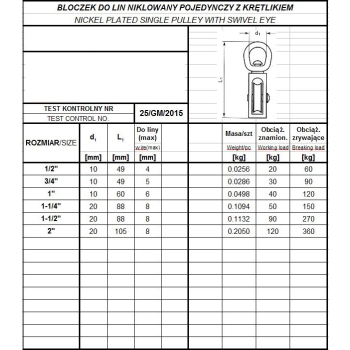 BLOCZEK DO LIN POJEDYŃCZY NIKLOWANY 1'