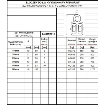 BLOCZEK DO LIN STAŁY PODWÓJNY 40MM