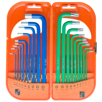 KOMPLET KLUCZY TRZPIENIOWYCH HEX I TORX DŁUGIE 18 SZTUK