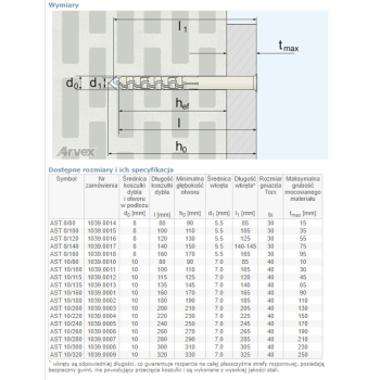 DYBEL RAMOWY WKRĘT ŁEB TORX AST 10/300MM