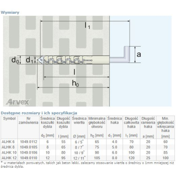 DYBEL PRZEDŁUŻANY Z HAKIEM KĄTOWY ALHK 12MM