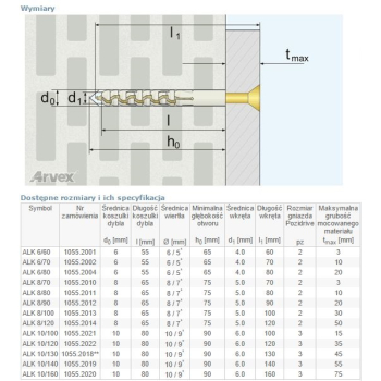 DYBEL PRZEDŁUŻANY ŁEB Z NACIĘCIEM KRZYŻOWYM ALK 6/80MM