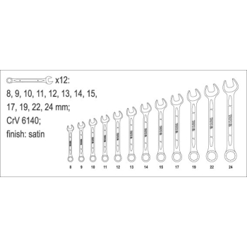 KOMPLET KLUCZY PŁASKO-OCZKOWYCH 12-CZĘŚCIOWY 8-24MM