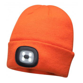 CZAPKA B029 Z LAMPKĄ LED/USB POMARAŃCZOWA