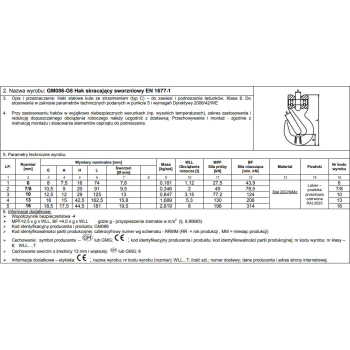 HAK SKRACAJĄCY ZE SWORZNIEM 13MM G8 WILL 5.3T