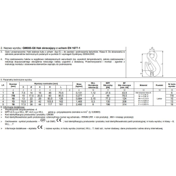 HAK SKRACAJĄCY Z UCHEM 7/8MM WLL 2T G8 EN1677-1