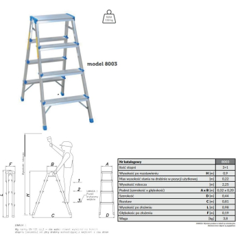 DRABINA ALUMINIOWA DWUSTRONNA 90CM 3 STOPNIE + PODEST