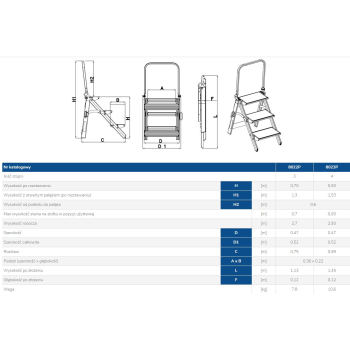 SCHODKI SKŁADANE 93CM 4 STOPNIE + PORĘCZ