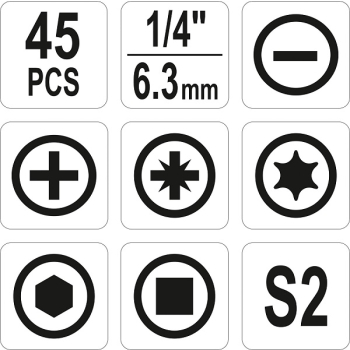 Zestaw bitów z uchwytem 45elem. Yato YT-04620