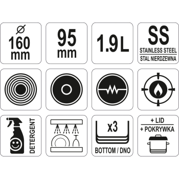 RONDEL Z POKRYWKĄ ZE STALI NIERDZEWNEJ 16X9,5CM 1.9L.