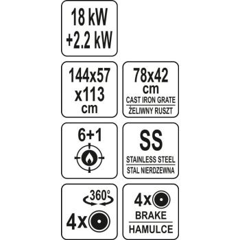 GRILL GAZOWY 6+1 STAL NIERDZEWNA 20.2KW