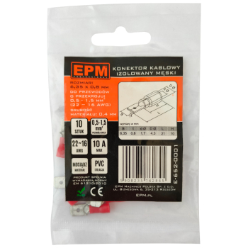 KOŃCÓWKA WSUWANA IZOLOWANA 0.5-1.5MM 0.8-6.35 10 SZTUK