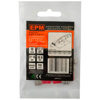 KOŃCÓWKA NASUWKA IZOLOWANA 0.5-1.5MM 0.8-6.35 10 SZTUK