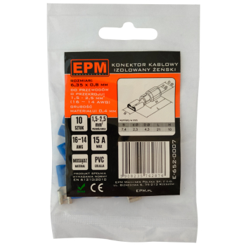 KOŃCÓWKA NASUWKA IZOLOWANA 1.5-2.5MM 0.8-6.35 10 SZTUK