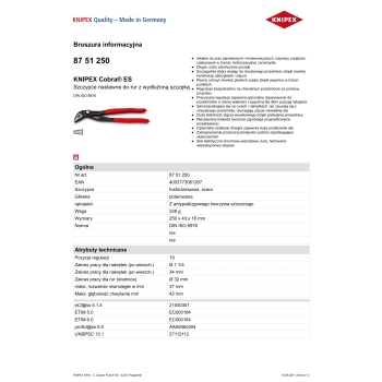 SZCZYPCE DO RUR COBRA  Z WYDŁUŻONĄ SZCĘKĄ 250MM