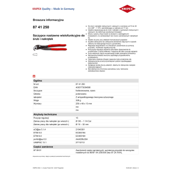 SZCZYPCE NASTAWNE WIELOFUNKCYJNE DO ŚRUB I NAKRĘTEK 250MM