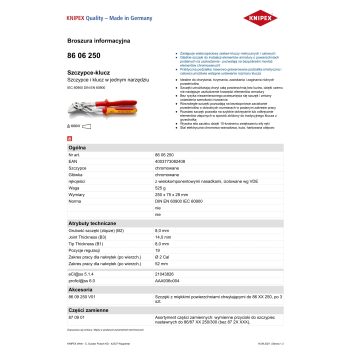 Szczypce Knipex 86 06 250 VDE 1000V
