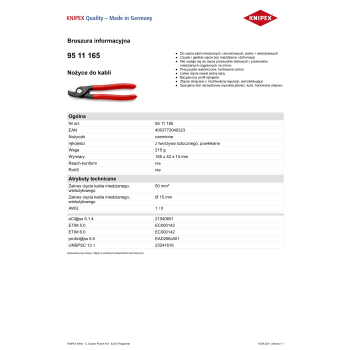 NOŻYCE DO KABLI 165MM